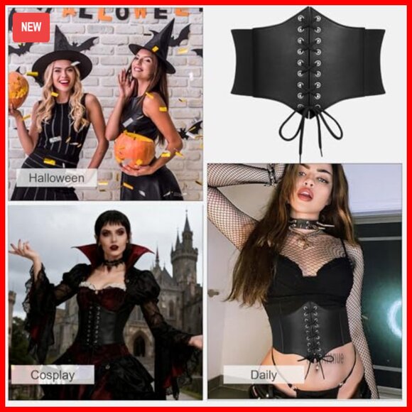 Lace-Up Corset Belt Faux Leather Elastic Waspie Waist Belt XS main image 6
